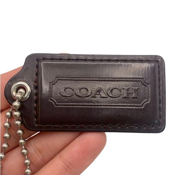 2.5" COACH Brown Patent Leather Fob Bag Charm Hang tag Hangtag - Picture 1 of 3